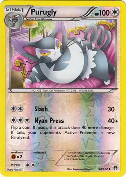 Pokemon - Purugly - 94/122 - Uncommon - Reverse Holo - XY - BREAKPoint - NM - Image 1