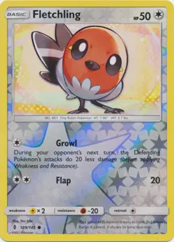 Pokemon - Fletchling - 109/145 - Common - Reverse Holo - Sun & Moon Guardians Ri - Image 1