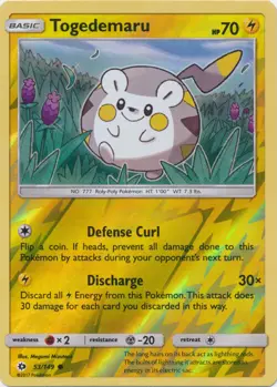 Pokemon - Togedemaru - 53/149 - Common - Reverse Holo - Sun & Moon Base Set - NM - Image 1