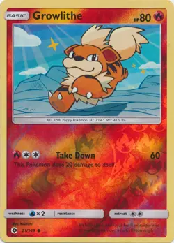 Pokemon - Growlithe - 21/149 - Common - Reverse Holo - Sun & Moon Base Set - NM - Image 1