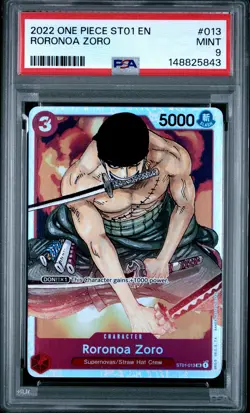2022 ONE PIECE STARTER DECK ST01-STRAW HAT CREW #013 RORONOA ZORO PSA 9 - Image 1