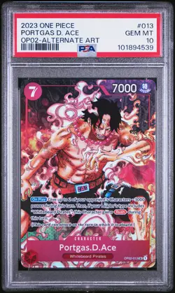 2023 ONE PIECE OP02-PARAMOUNT WAR ALTERNATE ART #013 PORTGAS D. ACE PSA 10 - Image 1