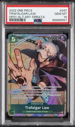 2022 ONE PIECE OP01-ROMANCE DAWN ALTERNATE ART-ERRATA #047 TRAFALGAR LAW PSA 10 - Image 1