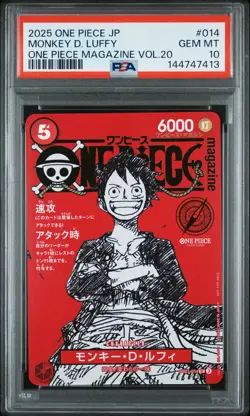 2025 ONE PIECE JPN PROMOS ONE PIECE MAGAZINE VOL.20 #014 MONKEY D. LUFFY PSA 10 - Image 1