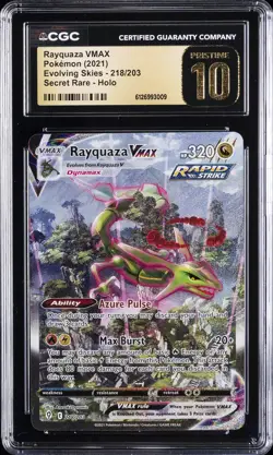 2021 POKEMON EVOLVING SKIES #218 RAYQUAZA VMAX SECRET RARE HOLO CGC 10 PRISTINE - Image 1