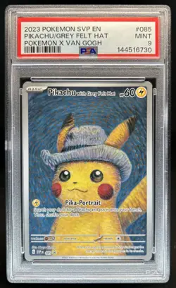 2023 Pokemon X Van Gogh Pikachu With Grey Felt Hat Black Star Promo #085 PSA 9 - Image 1