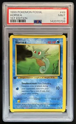 1999 Pokemon Fossil 1st Edition Horsea #49/62 PSA 9 - Image 1