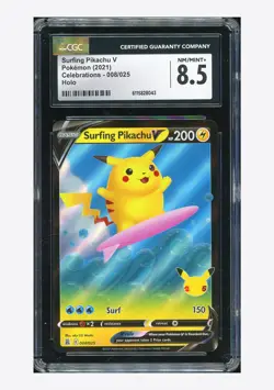 Pokemon CGC 8.5 Surfing Pikachu V Ultra Rare 2021 008/025 Celebrations English - Image 1