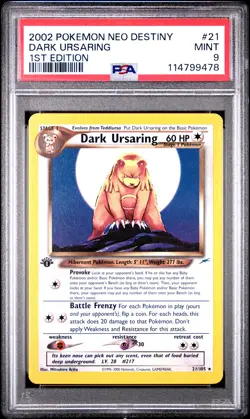 2002 POKEMON NEO DESTINY 1ST ED #21 DARK URSARING PSA 9 - Image 1