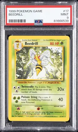 1999 POKEMON BASE SET UNLIMITED #17 BEEDRILL PSA 9 - Image 1