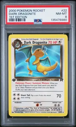 2000 POKEMON ROCKET 1ST ED #22 DARK DRAGONITE PSA 8 - Image 1