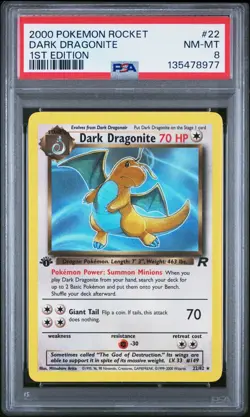 2000 POKEMON ROCKET 1ST ED #22 DARK DRAGONITE PSA 8 - Image 1