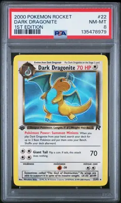 2000 POKEMON ROCKET 1ST ED #22 DARK DRAGONITE PSA 8 - Image 1