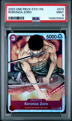 2022 ONE PIECE STARTER DECK ST01-STRAW HAT CREW #013 RORONOA ZORO PSA 9 - Image 1