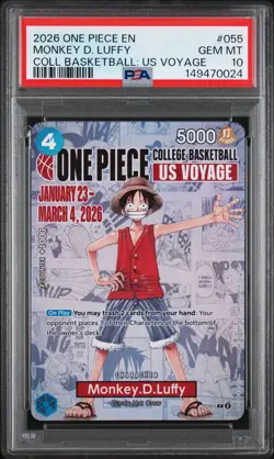 2026 One Piece EN Monkey D Luffy College Basketball US Voyage #055 PSA 10 Gem - Image 1