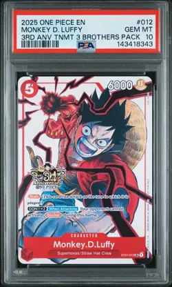2025 ONE PIECE 3RD ANV TOURNAMENT 3 BROTHERS PACK #012 MONKEY D. LUFFY PSA 10 - Image 1