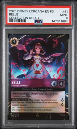 2025 DISNEY LORCANA EN P3-PROMO COLL QUEST #41 BELLE - ACCOMPLISHED MYSTIC PSA 9 - Image 1
