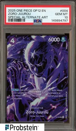 2025 One Piece OP12 EN #004 Zoro-Juurou Special Alternate Art PSA 10 GEM MT - Image 1