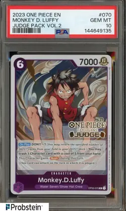 2023 One Piece EN Judge Pack Vol.2 #070 Monkey D. Luffy PSA 10 GEM MINT - Image 1