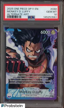 2025 One Piece OP11 EN Alternate Art #040 Monkey D. Luffy PSA 10 GEM MINT - Image 1