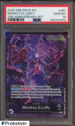 2025 One Piece EN 2nd Anniversary Set #061 Monkey D. Luffy PSA 10 GEM MINT - Image 1