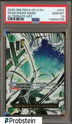 2025 One Piece OP12 EN #037 Dead Man's Game Alternate Art PSA 10 GEM MT - Image 1