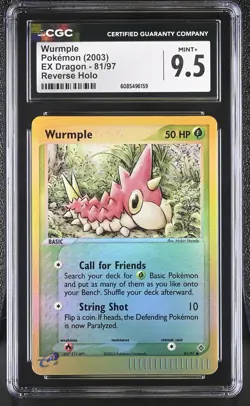 CGC 9.5 MINT+ Wurmple 2003 EX Dragon 81/97 Reverse Holo Pokemon Card - Image 1