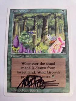 Signed Wild Growth Revised Edition Artist Mark Poole 1994 MTG Vintage Green - Image 1
