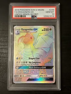 PSA 10 Dragonite GX 248/236 Pokemon Sun & Moon Unified Minds Rainbow Secret Rare - Image 1