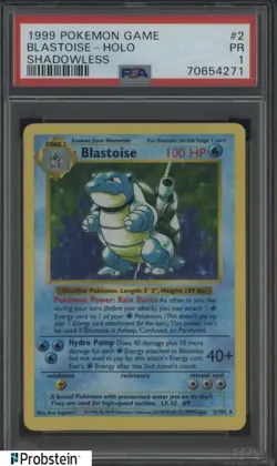 1999 Pokemon Game Shadowless #2 Blastoise - Holo PSA 1 PR - Image 1