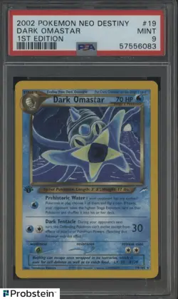 2002 Pokemon Neo Destiny 1st Edition #19 Dark Omastar PSA 9 MINT - Image 1