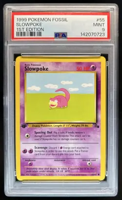 1999 Pokemon Fossil 1st Edition Slowpoke #55/62 PSA 9 - Image 1