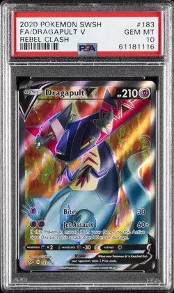 2020 POKEMON SWORD & SHIELD REBEL CLASH #183 FULL ART DRAGAPULT V PSA 10 - Image 1