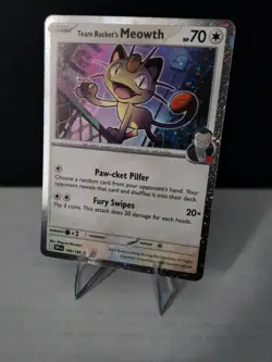 Pokemon TCG Team Rockets Meowth Cosmos Holo Fat Swirl 149/182 Destined Rivals NM - Image 1
