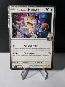 Pokemon TCG Team Rockets Meowth Cosmos Holo Fat Swirl 149/182 Destined Rivals NM - Image 3