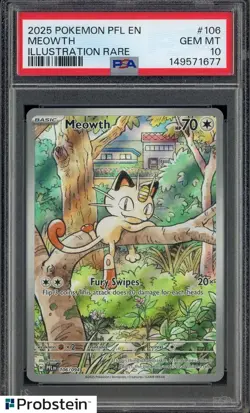 2025 Pokemon PFL EN Illustration Rare #106 Meowth PSA 10 GEM MINT - Image 1