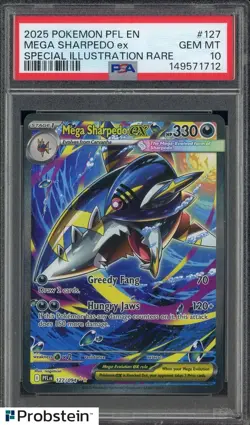 2025 Pokemon PFL EN #127 Mega Sharpedo ex Special Illustration Rare PSA 10 - Image 1
