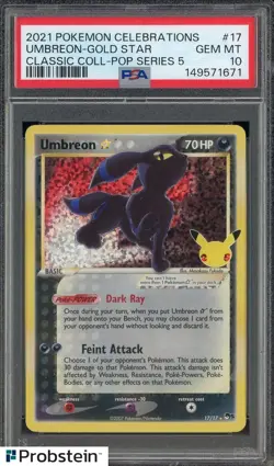 2021 Pokemon Celebrations POP Series 5 #17 Umbreon Gold Star PSA 10 GEM MINT - Image 1