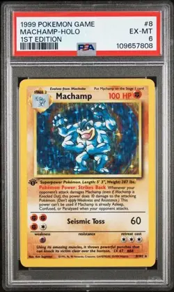1999 POKEMON GAME 1ST ED #8 MACHAMP-HOLO PSA 6 ex-mt - Image 1