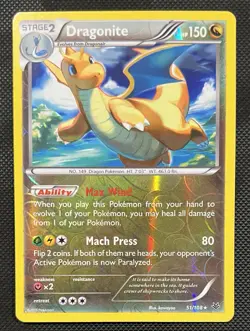 2015 Pokemon Dragonite Reverse Holo 51/108 Roaring Skies LP - Image 1