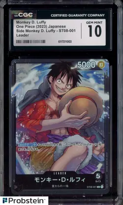 2023 One Piece Japanese ST08-001 Monkey D Luffy Leader CGC 10 GEM MINT - Image 1