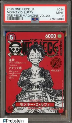 2025 ONE PIECE JPN PROMOS ONE PIECE MAGAZINE VOL.20 #014 MONKEY D. LUFFY PSA 9 - Image 1