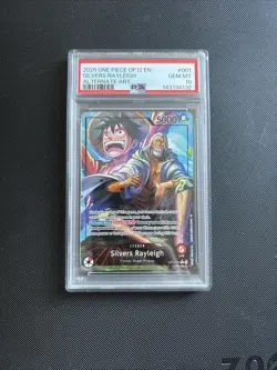 One Piece 2025 Silvers Rayleigh OP12-001 English Alt Art Leader PSA 10 - Image 1