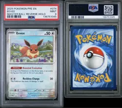 2025 POKEMON PRISMATIC EVOLUTIONS 074 EEVEE MASTER BALL REVERSE HOLO PSA 9 - Image 3