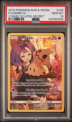 2019 POKEMON SUN & MOON COSMIC ECLIPSE SECRET #245 FULL ART/MIMIKYU PSA 10 - Image 1