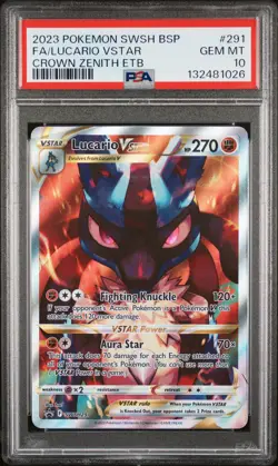 2023 POKEMON SWSH BLACK STAR PROMO #291 FULL ART/LUCARIO VSTAR PSA 10 - Image 1