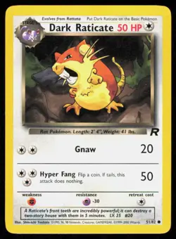 DARK RATICATE 51/82 COMMON TEAM ROCKET VINTAGE POKEMON LP - Image 1