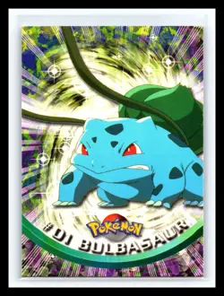 💥 BULBASAUR 1999 Topps Pokemon TV Non Holo Animation 2nd Series Black Logo #01 - Image 1