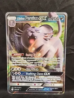 Alolan Persian GX 129/236 Cosmic Eclipse NM Ultra Rare Art Pokemon Card - Image 1