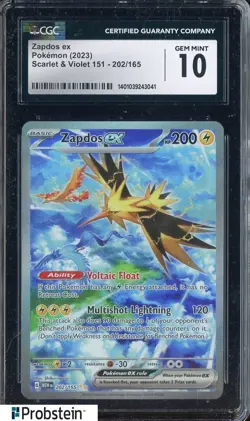 2023 Pokemon Scarlet & Violet 151 202/165 Zapdos ex CGC 10 GEM MINT - Image 1
